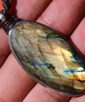 Faceted Labradorite Pendant Labrodorite Necklace Macrame Cord March Birthstone, Healing Crystal Talisman, Green stone .925 silver Necklace