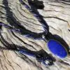 Silver Lapis Lazuli, Australian Made Macrame Cord, Lapis Necklace, Pyrite Pendant, Elven Blue Stone Talisman, Healing Crystal Jewelry