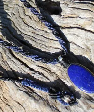 Silver Lapis Lazuli, Australian Made Macrame Cord, Lapis Necklace, Pyrite Pendant, Elven Blue Stone Talisman, Healing Crystal Jewelry