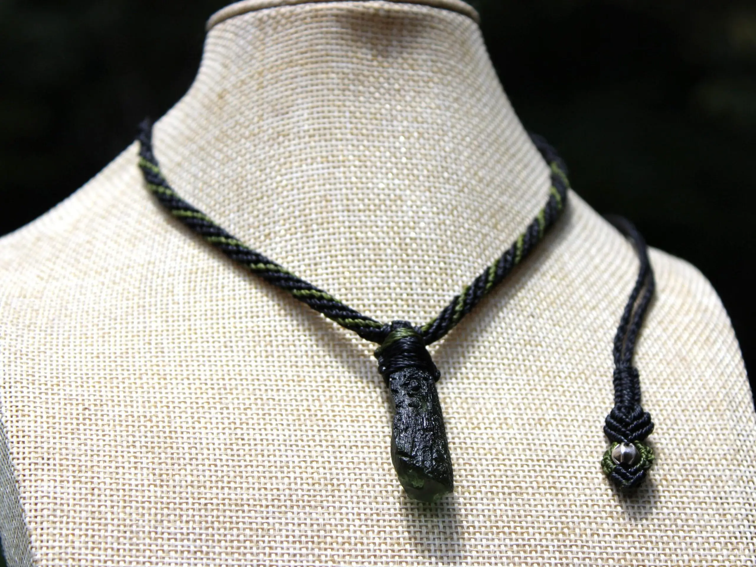 Authentic MOLDAVITE Pendant, Genuine Moldavite Necklace, Raw CRYSTAL Necklace, elven jewelry, Australian made macreme cord, Meteorite