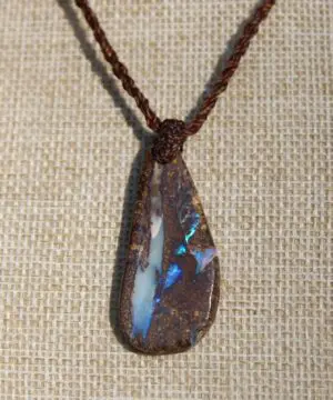 Australian Purple Boulder OPAL Pendant Necklace, Solid Boulder Opal jewelry, Australian Made Tropical Macrame Wax Cord Healing Jewelry