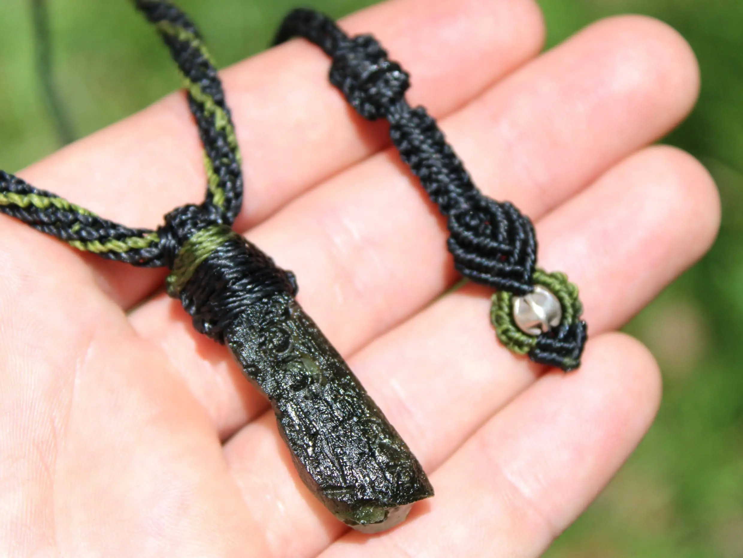 Authentic MOLDAVITE Pendant, Genuine Moldavite Necklace, Raw CRYSTAL Necklace, elven jewelry, Australian made macreme cord, Meteorite