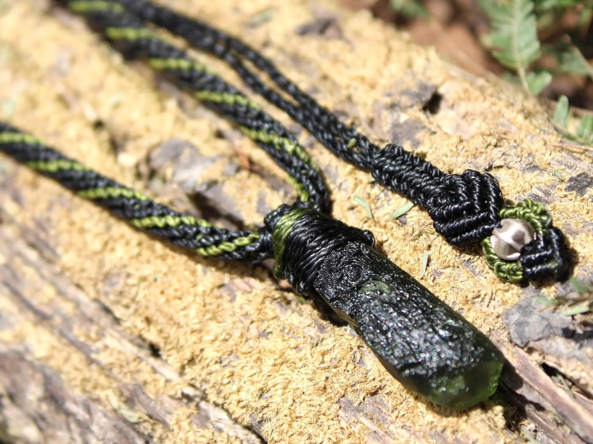 Authentic MOLDAVITE Pendant, Genuine Moldavite Necklace, Raw CRYSTAL Necklace, elven jewelry, Australian made macreme cord, Meteorite