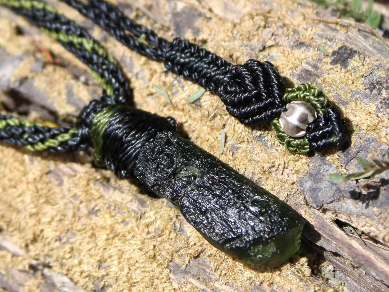Authentic MOLDAVITE Pendant, Genuine Moldavite Necklace, Raw CRYSTAL Necklace, elven jewelry, Australian made macreme cord, Meteorite