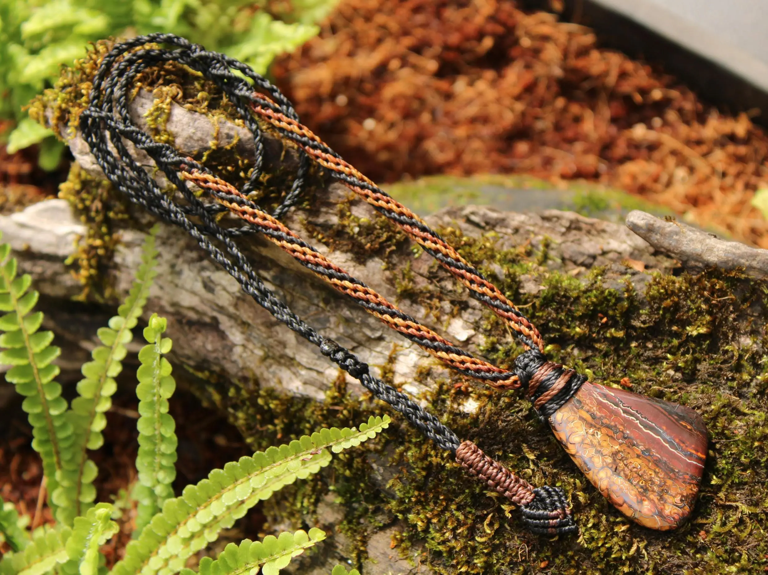 Koroit Boulder Opal Necklace • Australian Solid Opal Pendant • Hand-Polished Crystal Talisman • Australian made handwoven tropical cord