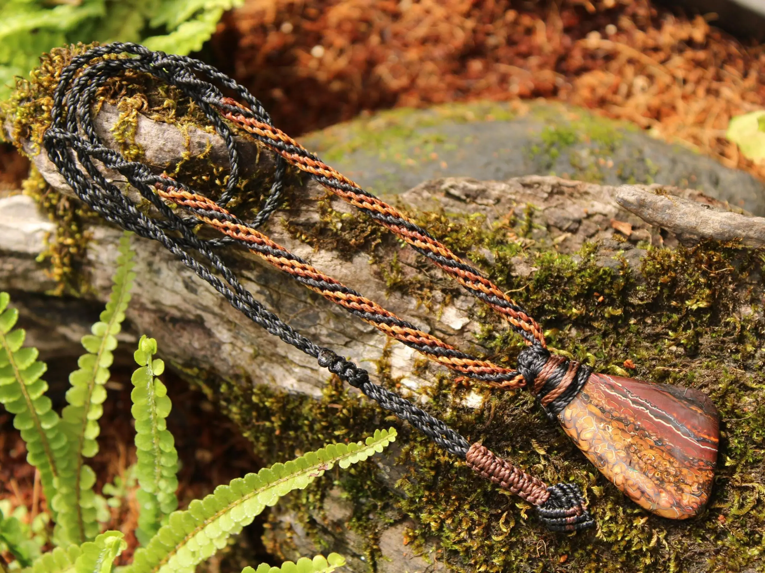 Koroit Boulder Opal Necklace • Australian Solid Opal Pendant • Hand-Polished Crystal Talisman • Australian made handwoven tropical cord