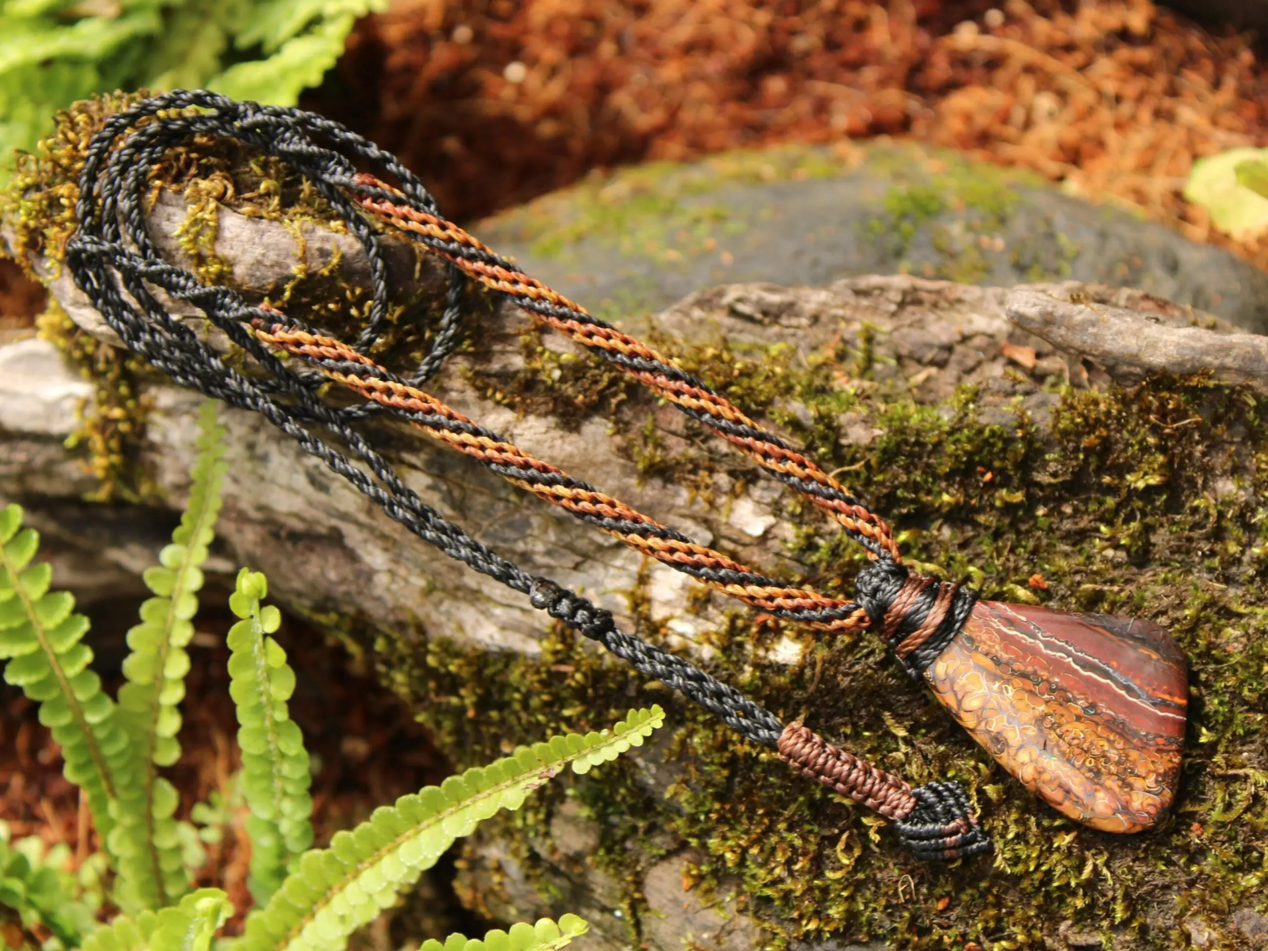Koroit Boulder Opal Necklace • Australian Solid Opal Pendant • Hand-Polished Crystal Talisman • Australian made handwoven tropical cord