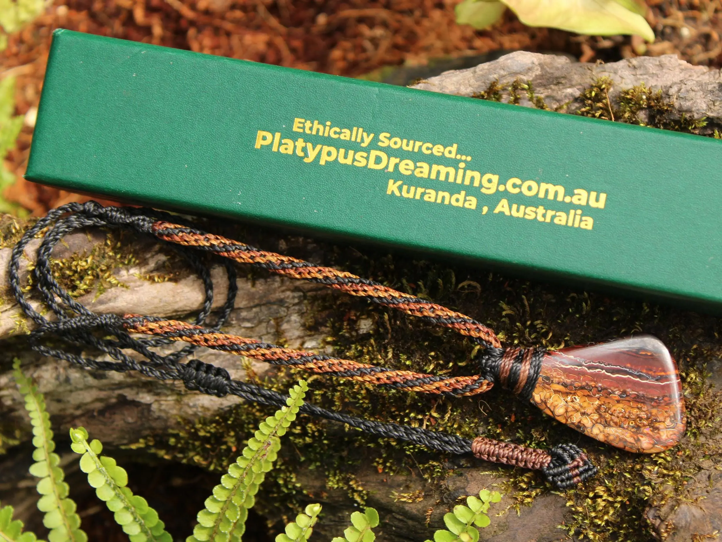 Koroit Boulder Opal Necklace • Australian Solid Opal Pendant • Hand-Polished Crystal Talisman • Australian made handwoven tropical cord