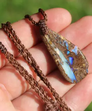 Australian Purple Boulder OPAL Pendant Necklace, Solid Boulder Opal jewelry, Australian Made Tropical Macrame Wax Cord Healing Jewelry