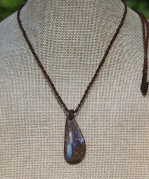 Australian Purple Boulder OPAL Pendant Necklace, Solid Boulder Opal jewelry, Australian Made Tropical Macrame Wax Cord Healing Jewelry
