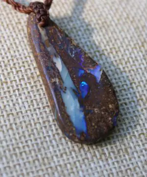 Australian Purple Boulder OPAL Pendant Necklace, Solid Boulder Opal jewelry, Australian Made Tropical Macrame Wax Cord Healing Jewelry