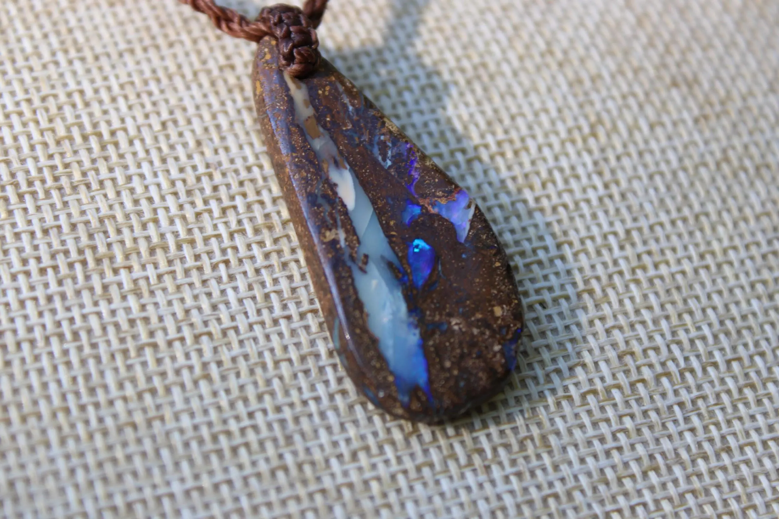 Australian Purple Boulder OPAL Pendant Necklace, Solid Boulder Opal jewelry, Australian Made Tropical Macrame Wax Cord Healing Jewelry