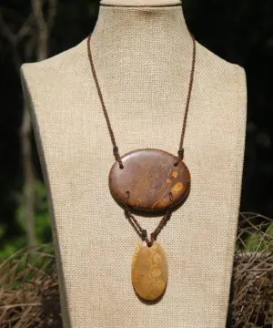 Orange Fossil Coral Necklace • Calligraphy Stone Talisman • Handmade Healing Jewelry • Australian handmade, handwoven tropical Cord Pendant