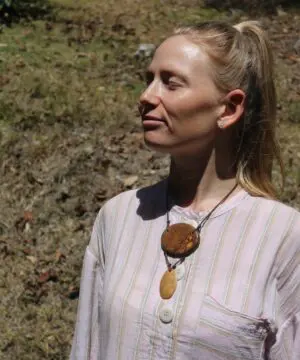 Orange Fossil Coral Necklace • Calligraphy Stone Talisman • Handmade Healing Jewelry • Australian handmade, handwoven tropical Cord Pendant