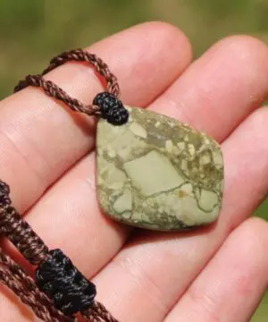 Australian Rainforest Jasper Pendant , Royal Rhyolite Necklace, Australian made macrame cord,ELVEN jewelry, green summer beach jewellery