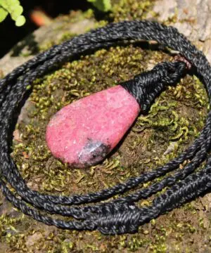 Australian ROYAL Rhodonite Necklace, Tribal pendant. Macrame necklace, Heart Chakra stone Jewelry, pink stone jewelry, Taurus necklace