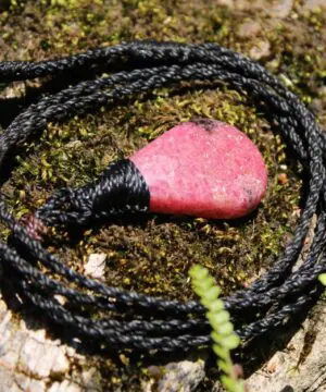 Australian ROYAL Rhodonite Necklace, Tribal pendant. Macrame necklace, Heart Chakra stone Jewelry, pink stone jewelry, Taurus necklace