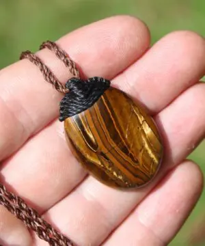 Australian Tiger Eye Pendant Necklace, MARA MAMBA Golden Tigereye, Australian made macrame cord healing jewellery, brown stone