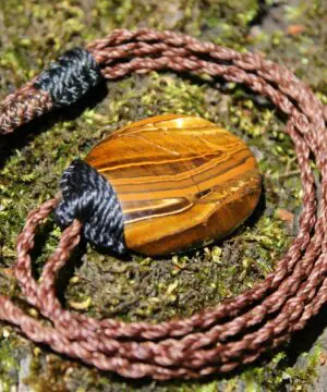 Australian Tiger Eye Pendant Necklace, MARA MAMBA Golden Tigereye, Australian made macrame cord healing jewellery, brown stone