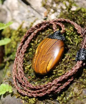 Australian Tiger Eye Pendant Necklace, MARA MAMBA Golden Tigereye, Australian made macrame cord healing jewellery, brown stone