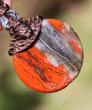 Australian Red Snakeskin Jasper Pendant ,Australian Macrame cord Crystal Necklace, healing crystal pendant, surfer summer pendant jewelry