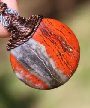Australian Red Snakeskin Jasper Pendant ,Australian Macrame cord Crystal Necklace, healing crystal pendant, surfer summer pendant jewelry
