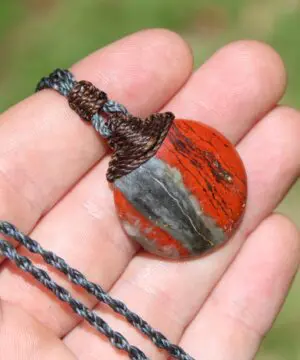 Australian Red Snakeskin Jasper Pendant ,Australian Macrame cord Crystal Necklace, healing crystal pendant, surfer summer pendant jewelry