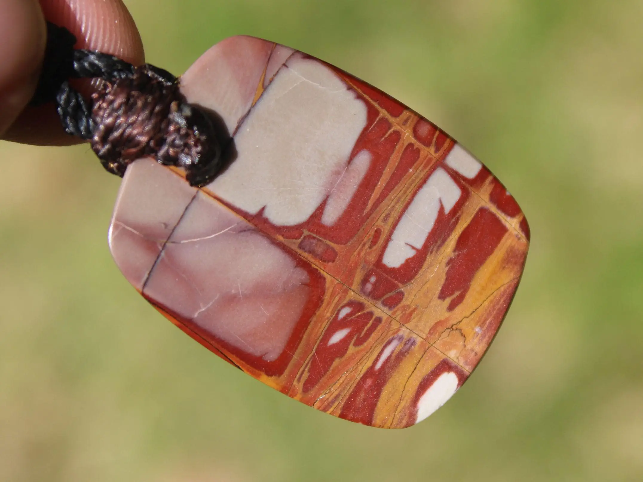 Australian Noreena Jasper Necklace • Red Stone Tribal Pendant • Handwoven Tropical Cord • May Birthstone Healing Jewelry