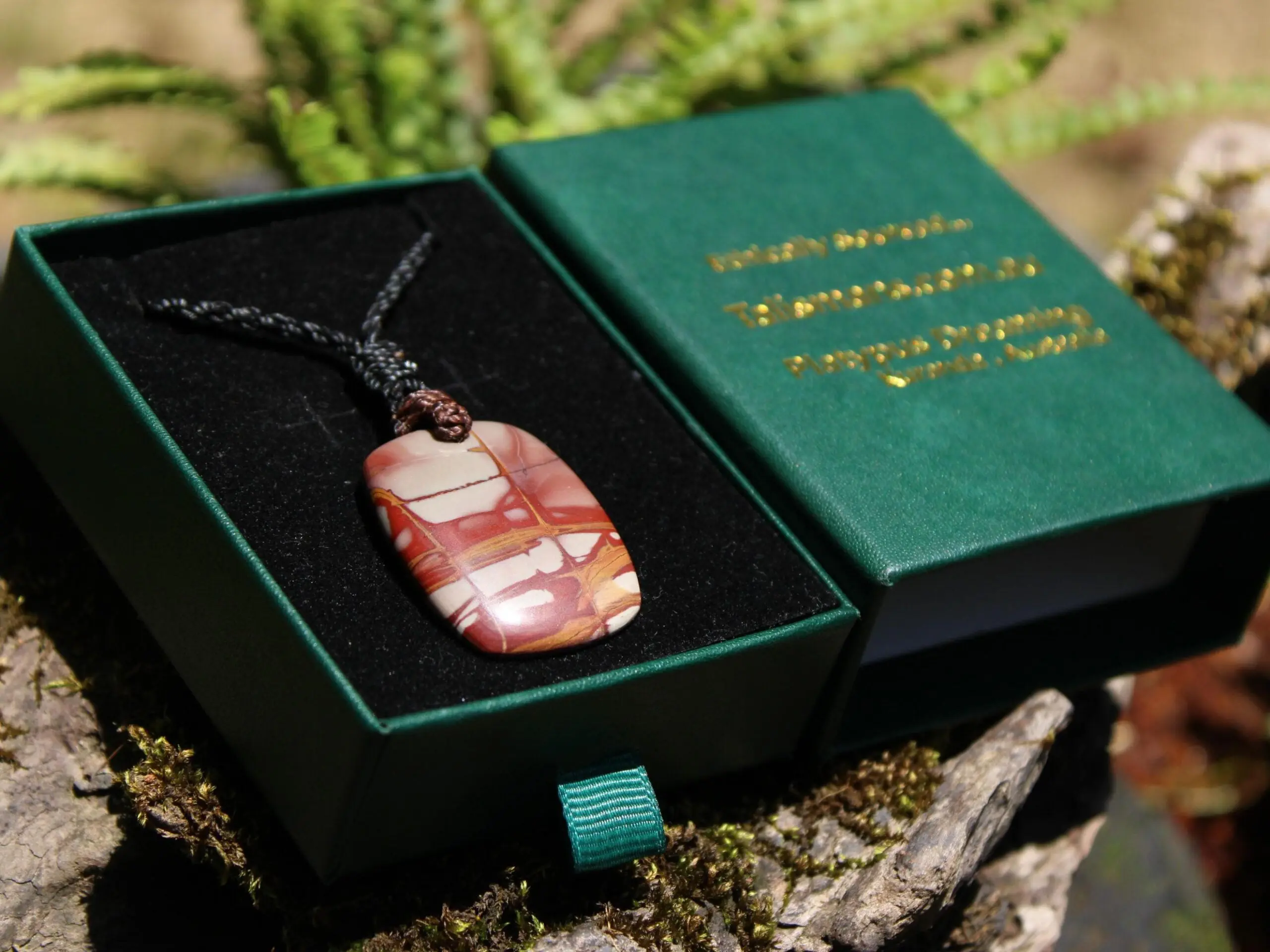 Australian Noreena Jasper Necklace • Red Stone Tribal Pendant • Handwoven Tropical Cord • May Birthstone Healing Jewelry