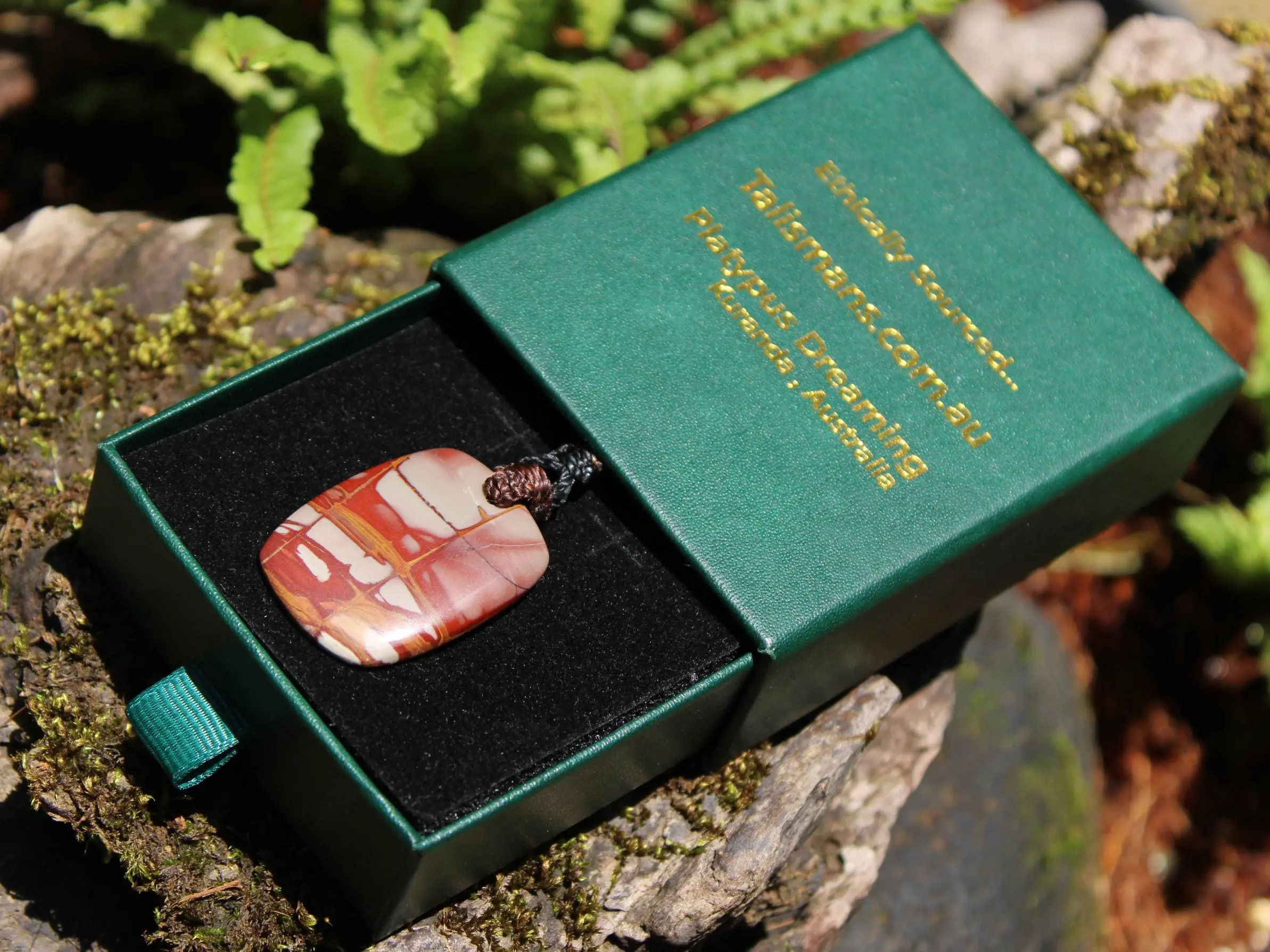 Australian Noreena Jasper Necklace • Red Stone Tribal Pendant • Handwoven Tropical Cord • May Birthstone Healing Jewelry