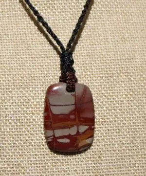 Australian Noreena Jasper Necklace • Red Stone Tribal Pendant • Handwoven Tropical Cord • May Birthstone Healing Jewelry