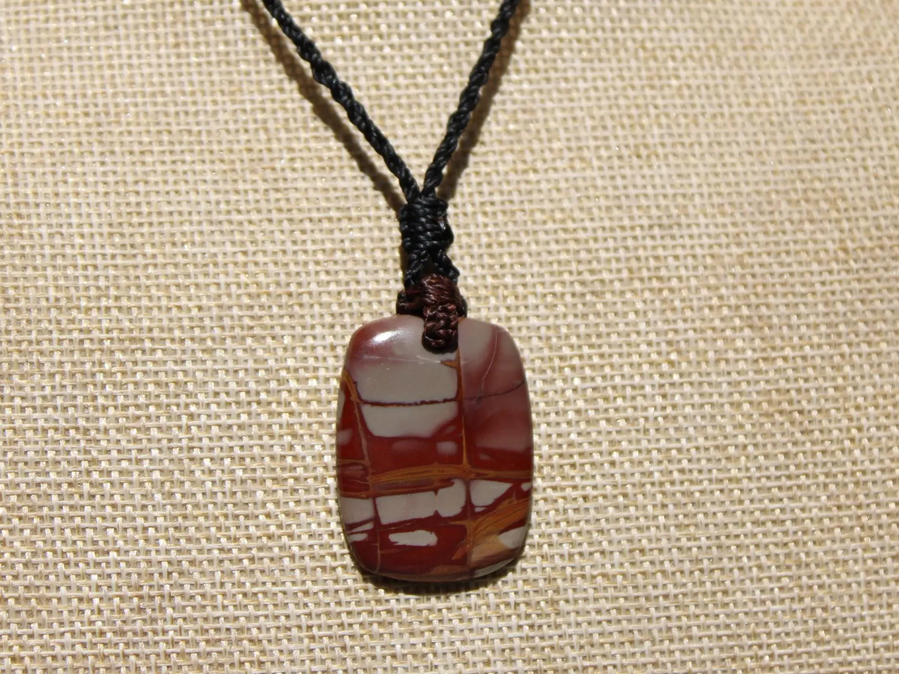 Australian Noreena Jasper Necklace • Red Stone Tribal Pendant • Handwoven Tropical Cord • May Birthstone Healing Jewelry