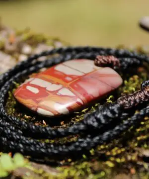 Australian Noreena Jasper Necklace • Red Stone Tribal Pendant • Handwoven Tropical Cord • May Birthstone Healing Jewelry