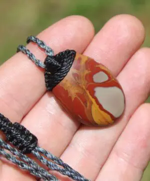 Australian Noreena Jasper Necklace • Red Stone Tribal Pendant • Handwoven Tropical Cord • May Birthstone Healing Jewelry