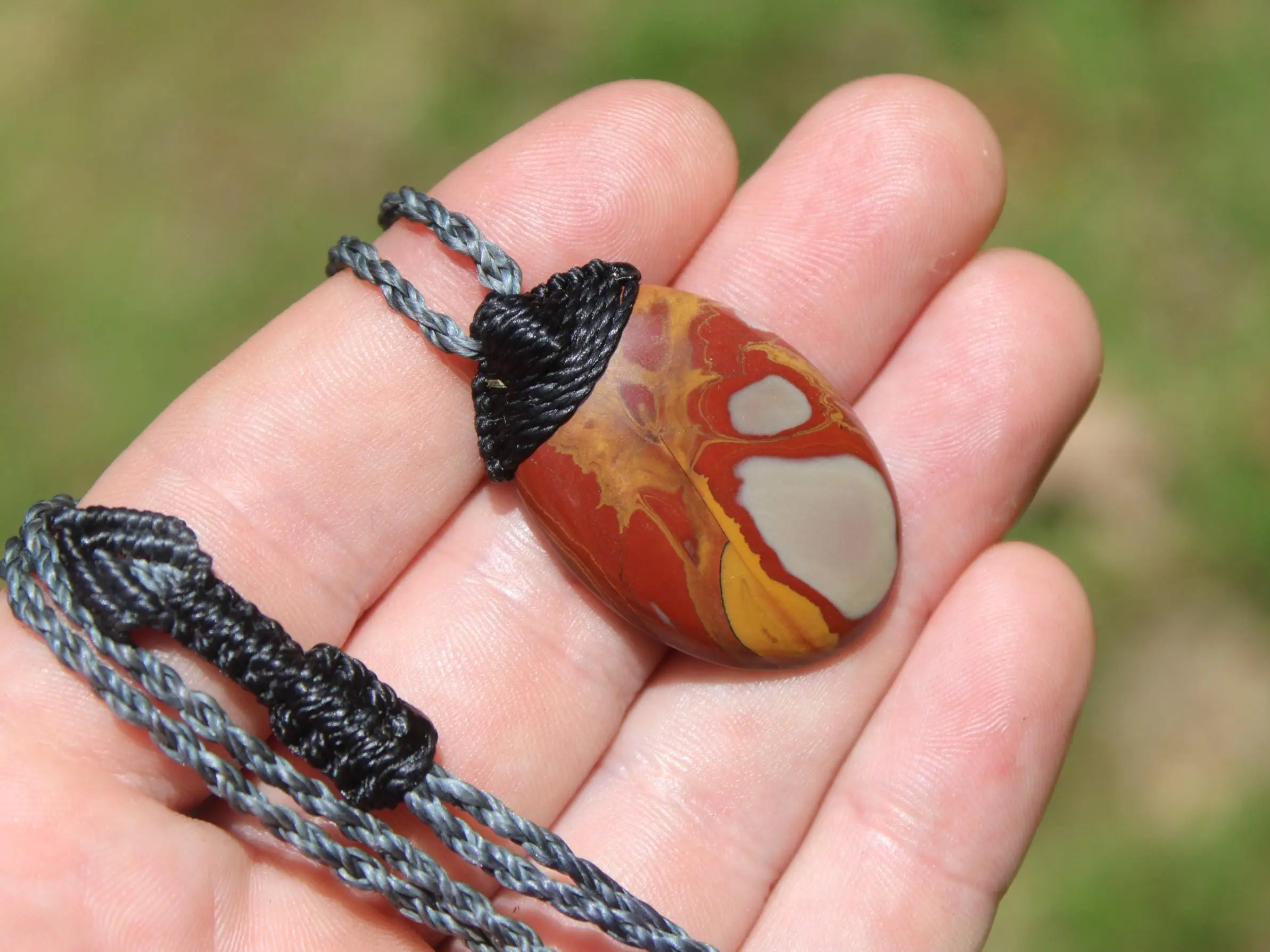 Australian Noreena Jasper Necklace • Red Stone Tribal Pendant • Handwoven Tropical Cord • May Birthstone Healing Jewelry