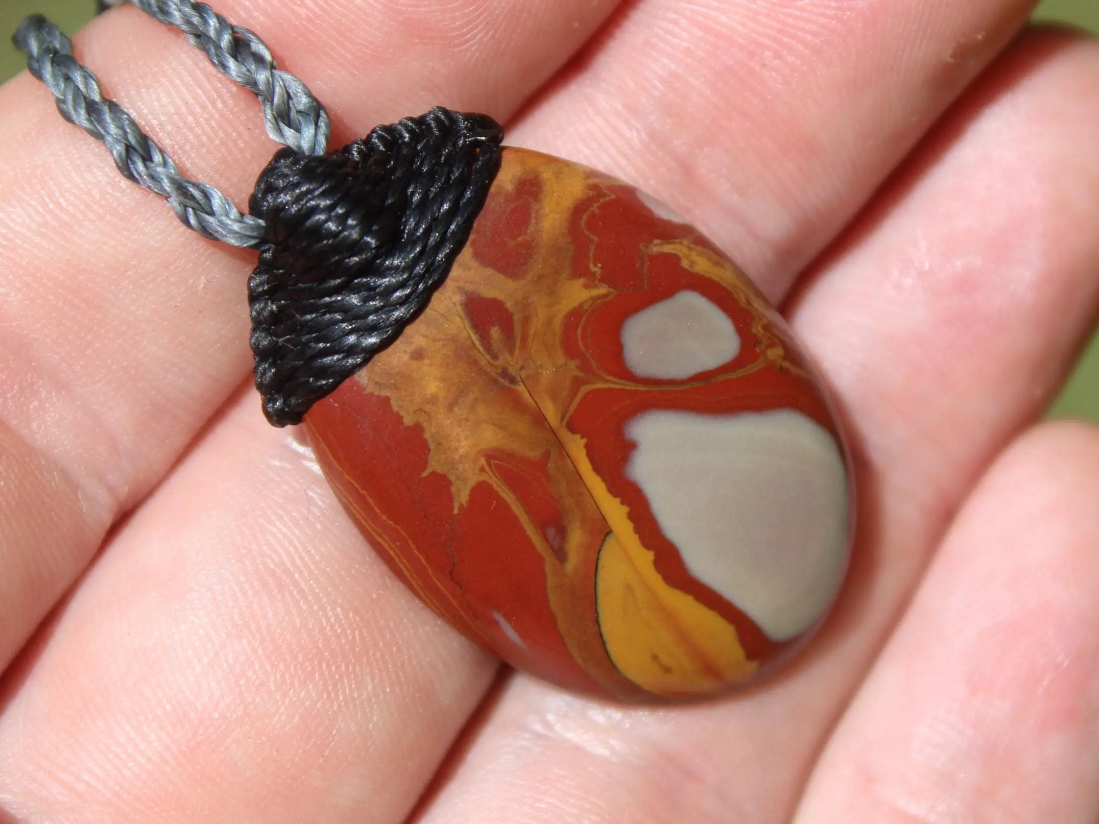 Australian Noreena Jasper Necklace • Red Stone Tribal Pendant • Handwoven Tropical Cord • May Birthstone Healing Jewelry