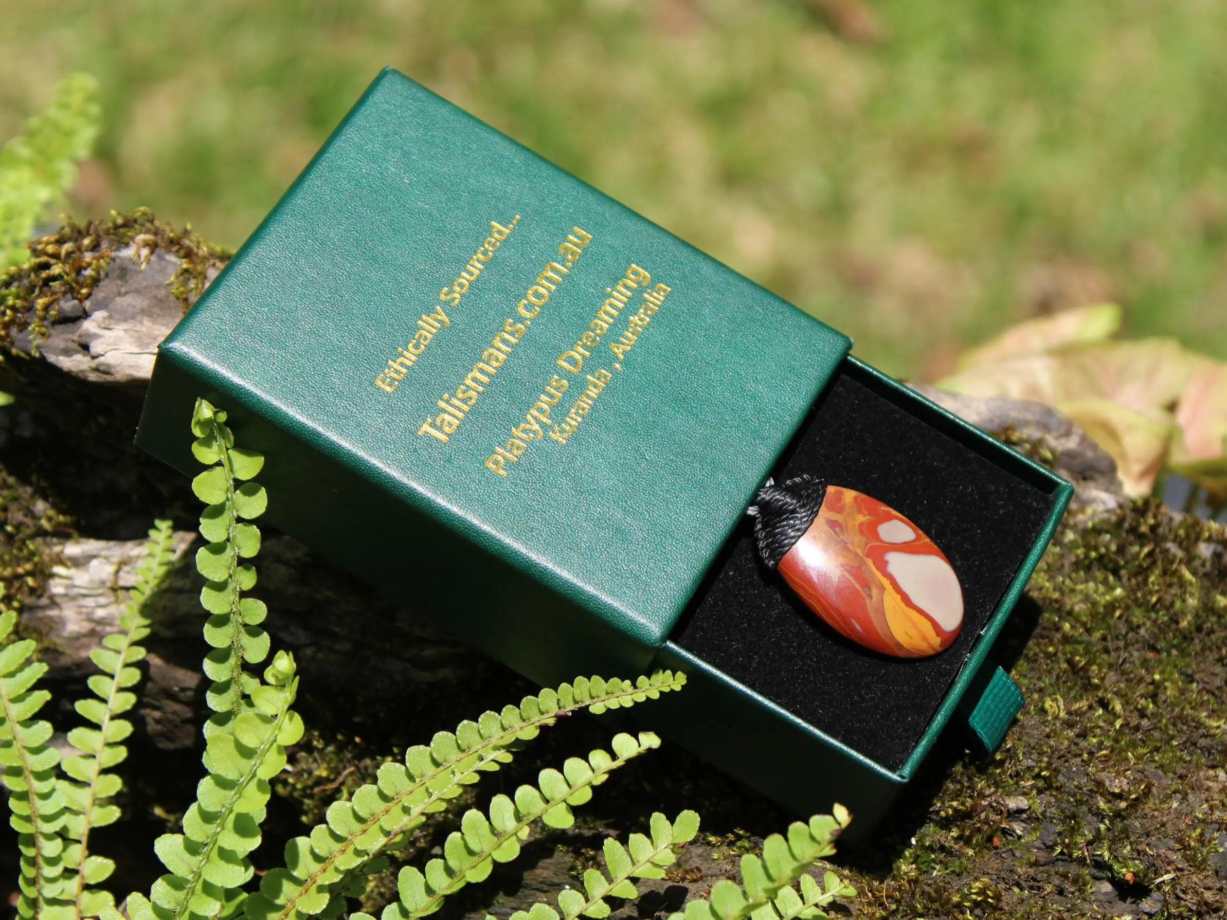 Australian Noreena Jasper Necklace • Red Stone Tribal Pendant • Handwoven Tropical Cord • May Birthstone Healing Jewelry