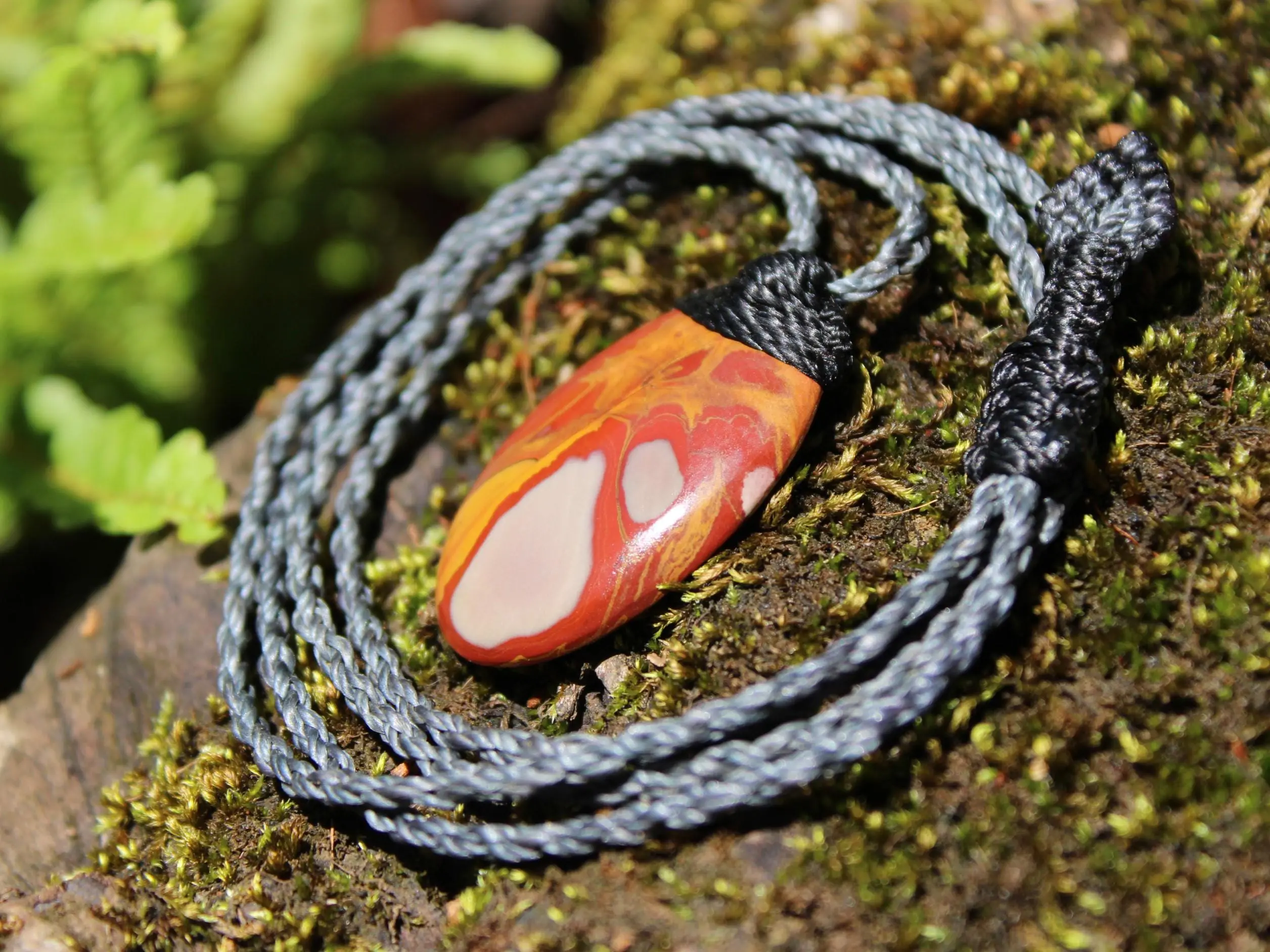 Australian Noreena Jasper Necklace • Red Stone Tribal Pendant • Handwoven Tropical Cord • May Birthstone Healing Jewelry