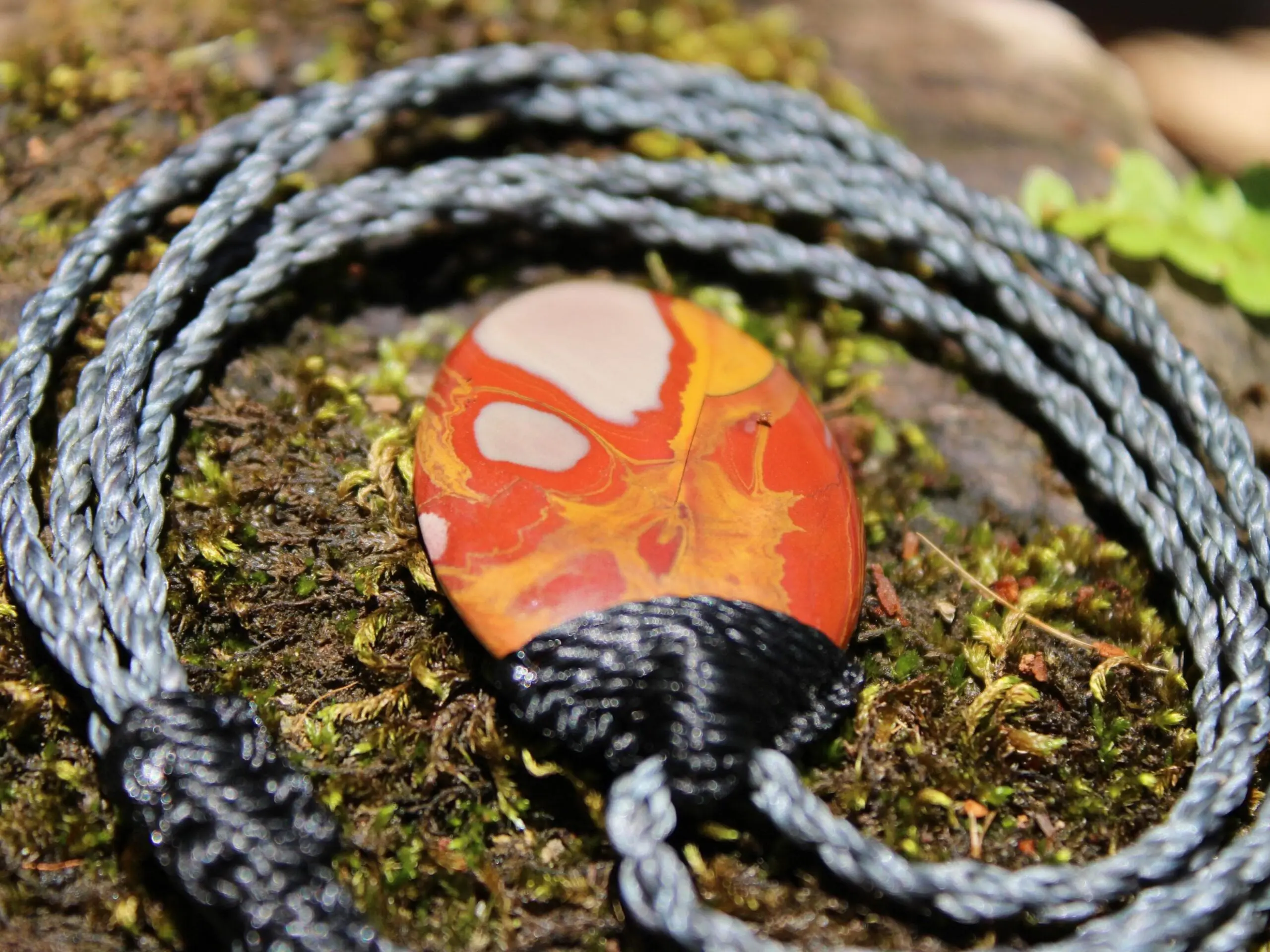 Australian Noreena Jasper Necklace • Red Stone Tribal Pendant • Handwoven Tropical Cord • May Birthstone Healing Jewelry