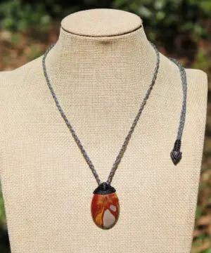 Australian Noreena Jasper Necklace • Red Stone Tribal Pendant • Handwoven Tropical Cord • May Birthstone Healing Jewelry