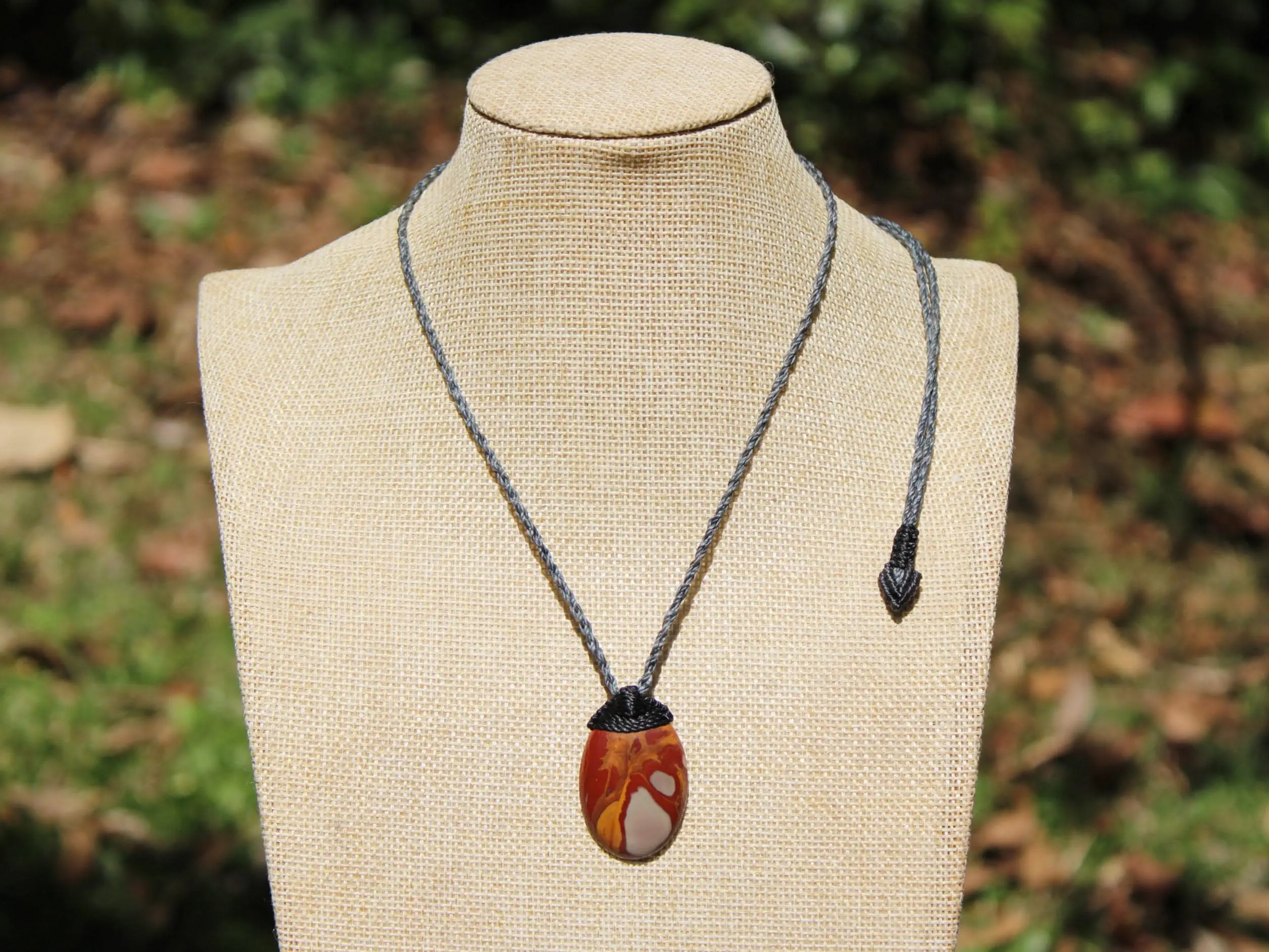 Australian Noreena Jasper Necklace • Red Stone Tribal Pendant • Handwoven Tropical Cord • May Birthstone Healing Jewelry