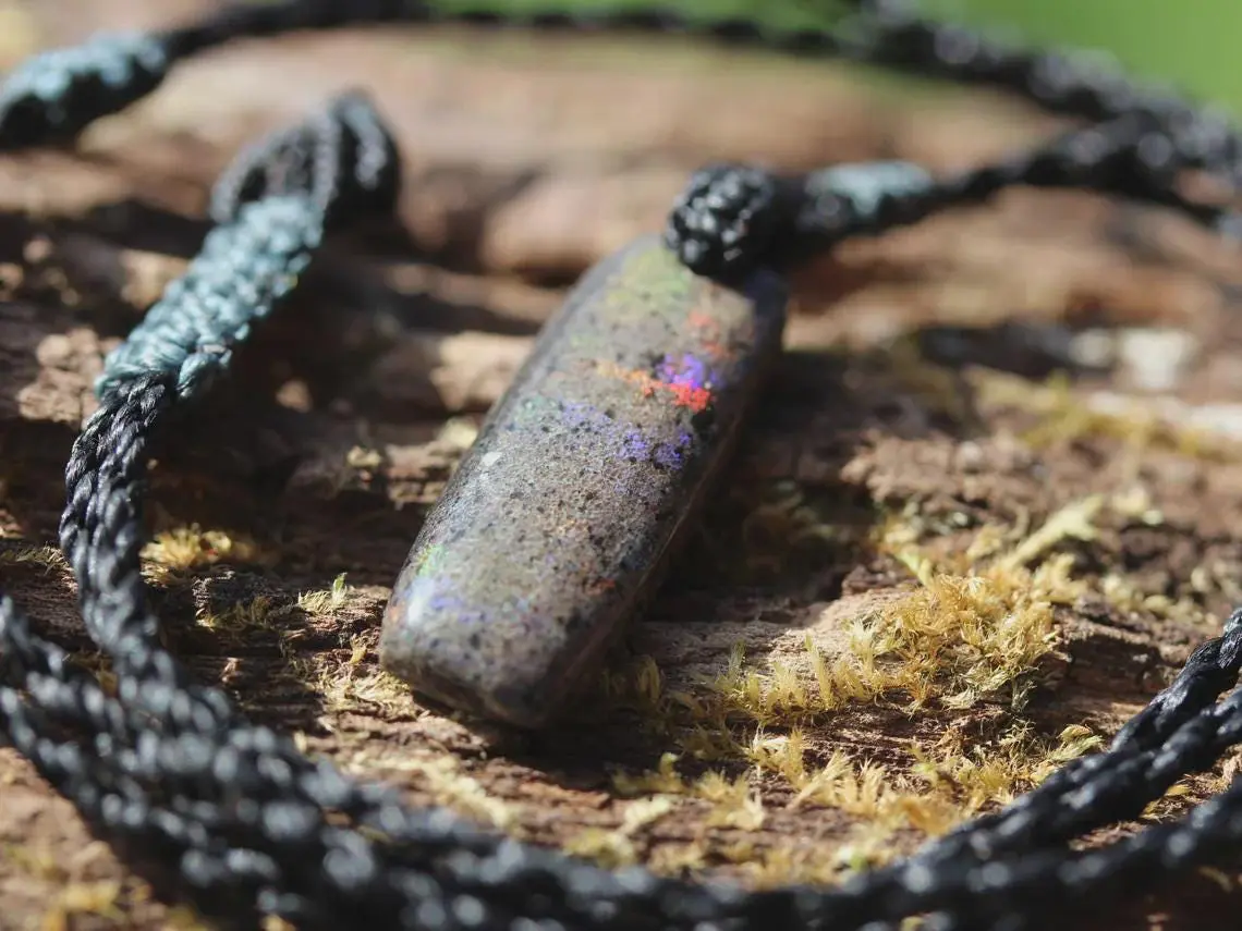 FIRE MATRIX Fairy OPAL Necklace, Australian Opal Tribal Pendant, Australian made macrame cord, dragon sun necklace, october birthstone