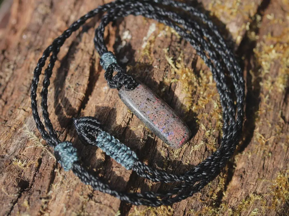 FIRE MATRIX Fairy OPAL Necklace, Australian Opal Tribal Pendant, Australian made macrame cord, dragon sun necklace, october birthstone