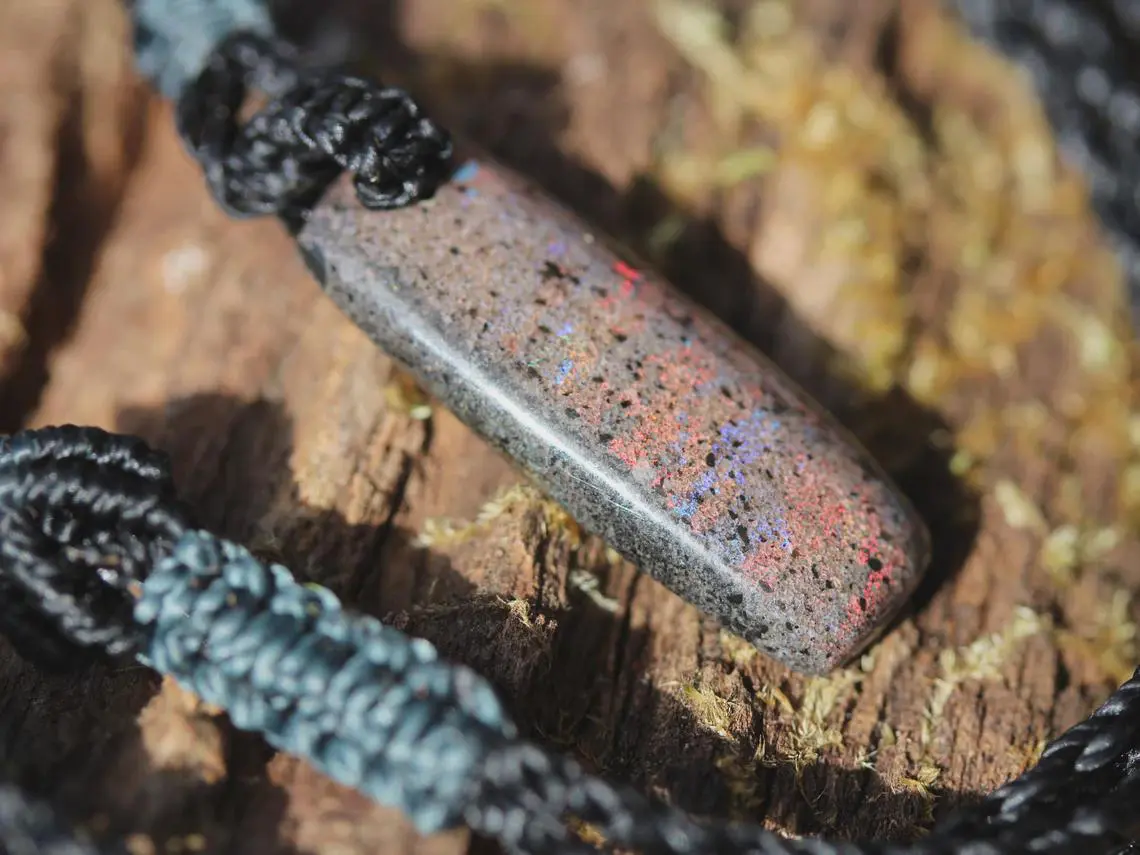 FIRE MATRIX Fairy OPAL Necklace, Australian Opal Tribal Pendant, Australian made macrame cord, dragon sun necklace, october birthstone