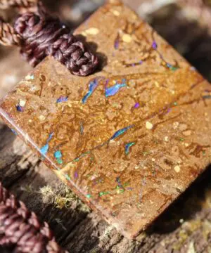 Australian matrix boulder opal necklace,Australian made handwoven tropical cord natural jewelry, Australian opal pendant, October birthstone