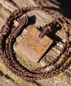 Australian matrix boulder opal necklace,Australian made handwoven tropical cord natural jewelry, Australian opal pendant, October birthstone