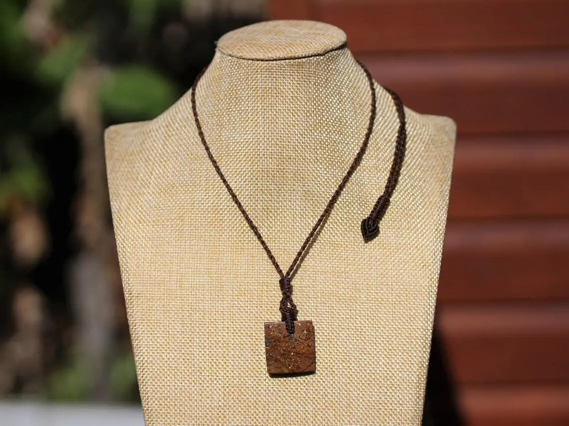 Australian matrix boulder opal necklace,Australian made handwoven tropical cord natural jewelry, Australian opal pendant, October birthstone