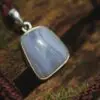 Australian Blue Lace Agate Necklace, Sterling Silver Pendant, Tribal Healing Crystal Talisman, Handwoven Tropical Cord