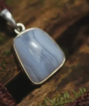 Australian Blue Lace Agate Necklace, Sterling Silver Pendant, Tribal Healing Crystal Talisman, Handwoven Tropical Cord
