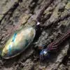 Faceted Labradorite Pendant Labrodorite Necklace Macrame Cord March Birthstone, Healing Crystal Talisman, Green stone .925 silver Necklace